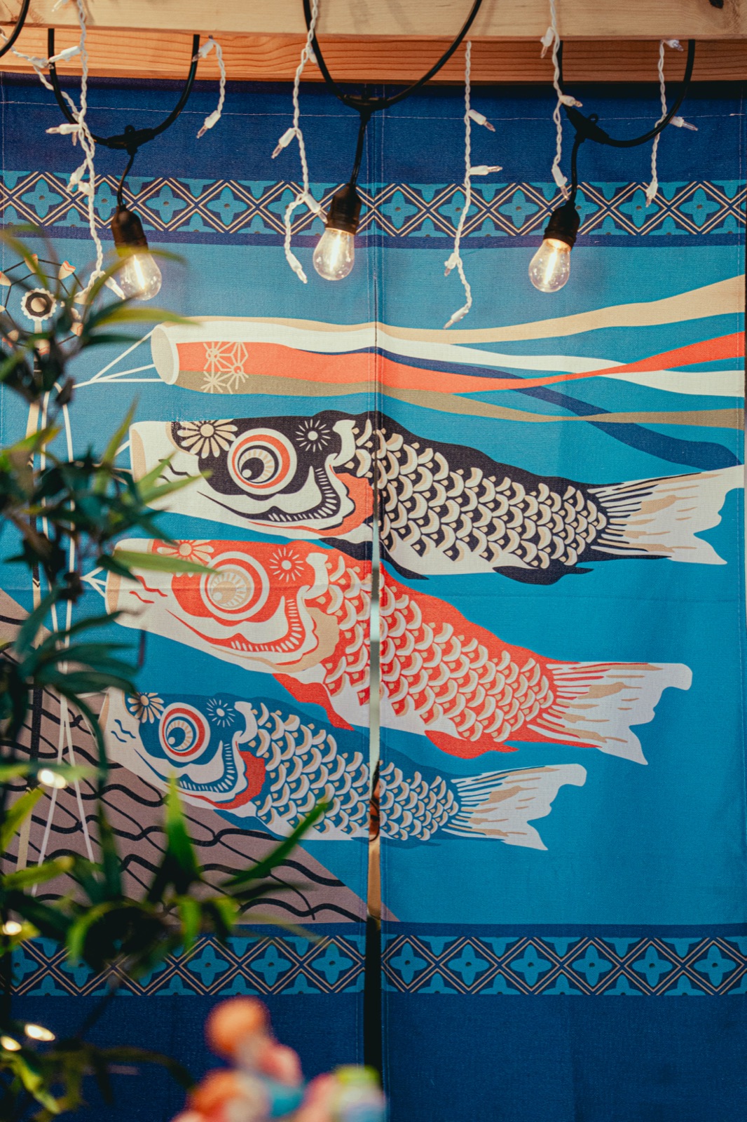 Koi flags above the dining room